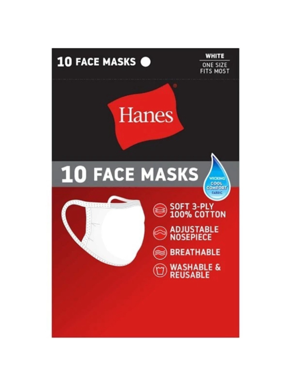 Hanes 10-Pack Washable and Reusable Face Masks